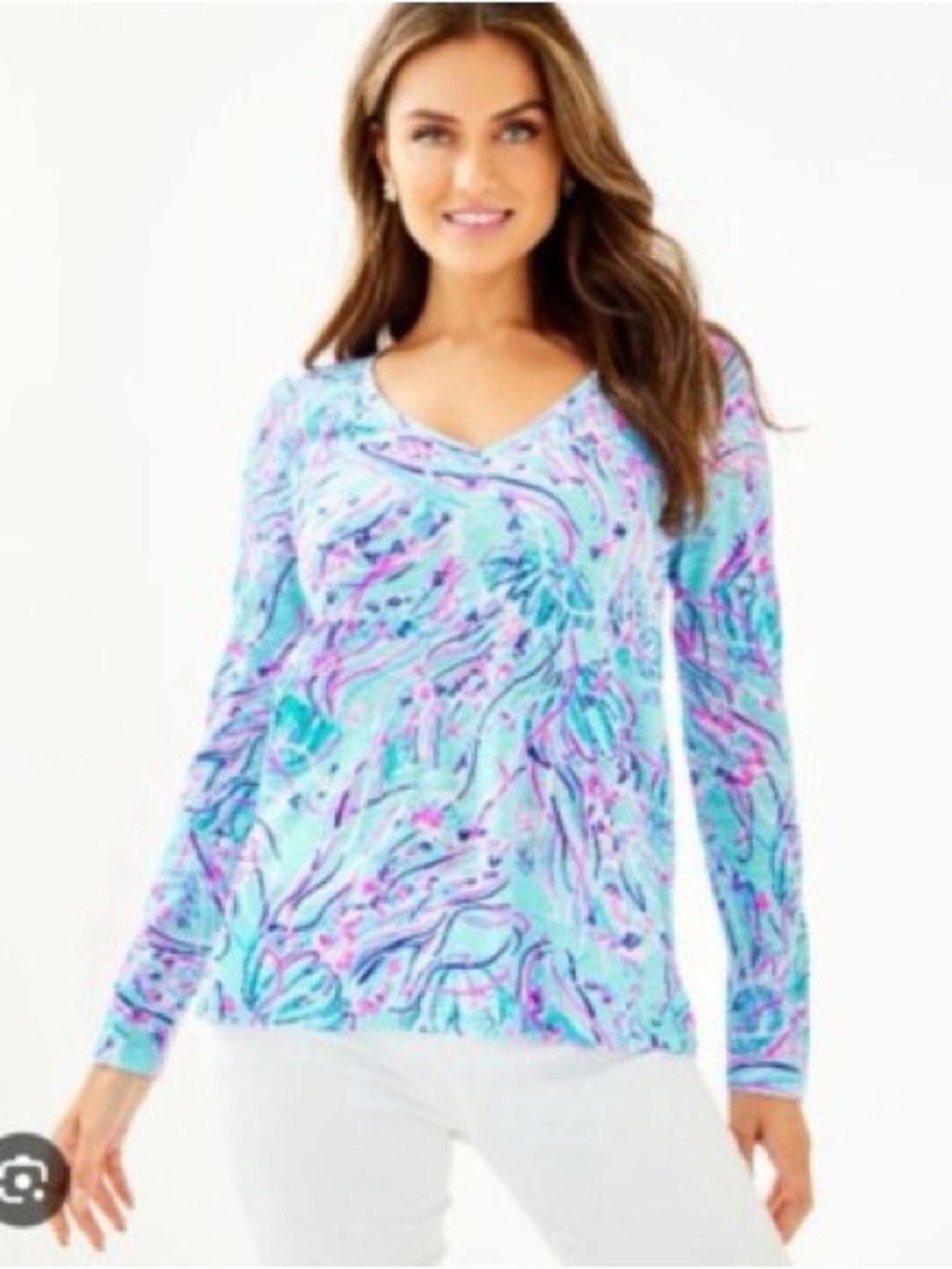 Lilly Pulitzer Etta Long Sleeve Bermudaful Top Size XS